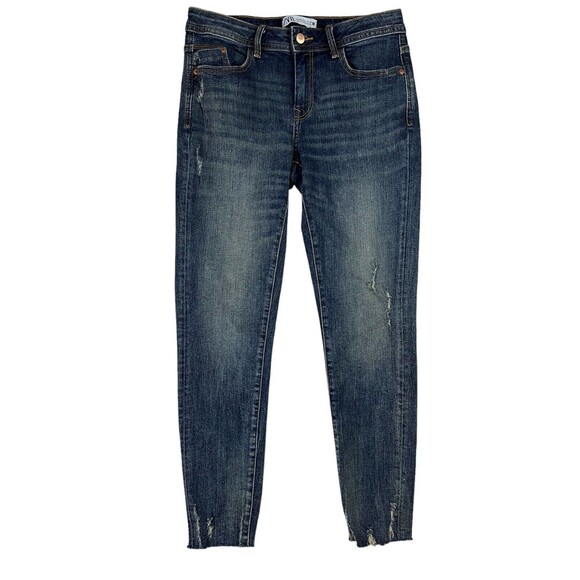 Zara Denim - Zara Skinny Jeans  Women's Size 8  Mid-Rise Distressed w Raw Hem